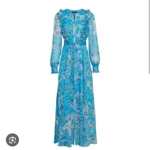 prabal gurung x JC Penney blue floral ruffled maxi dress Event  Wedding Guest